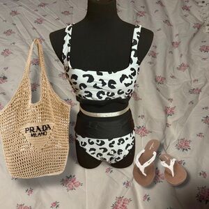 DKNY Black and Light Blue Patterned Bikini